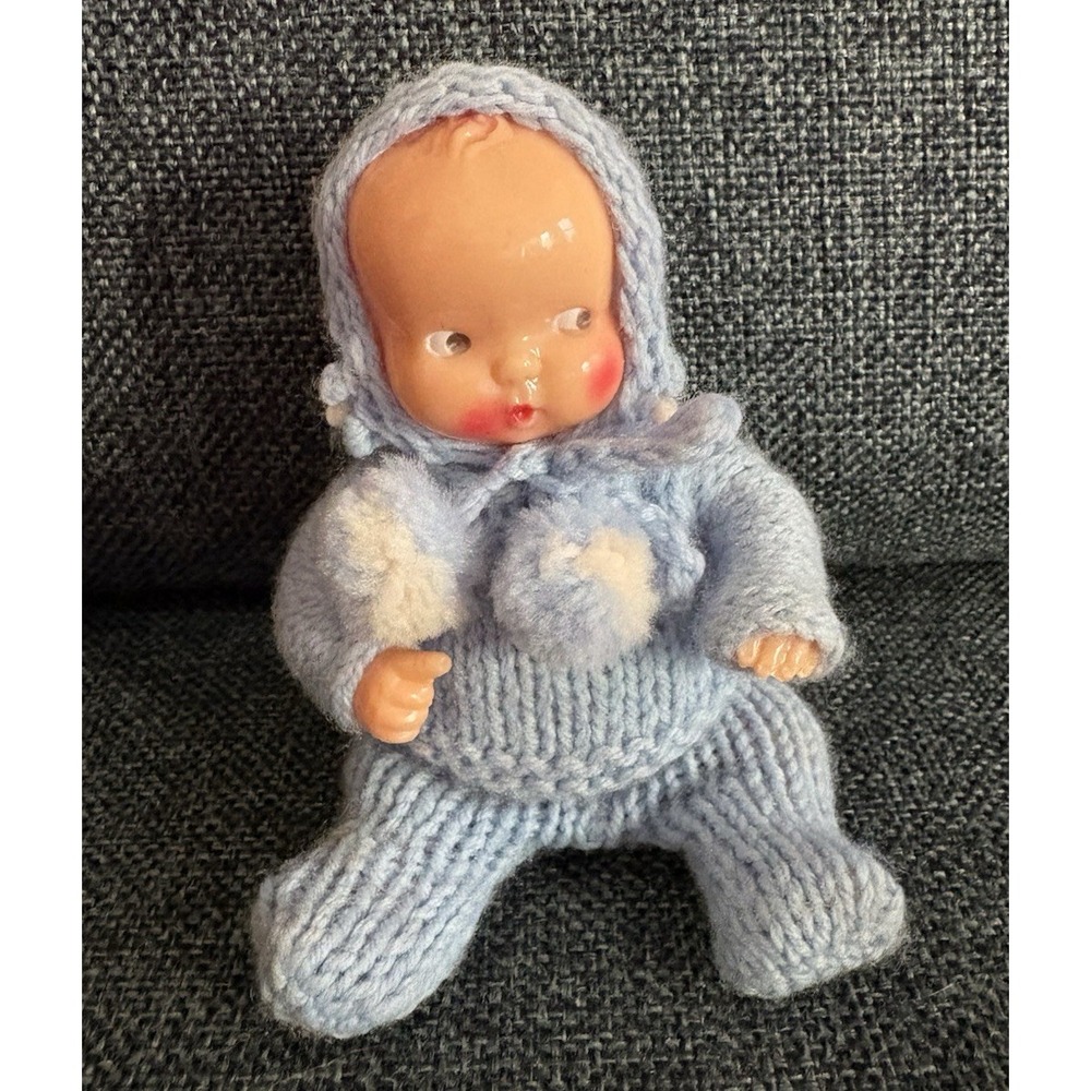 Vintage Irwin hard plastic kewpie type doll side glance eye + handmade outfit